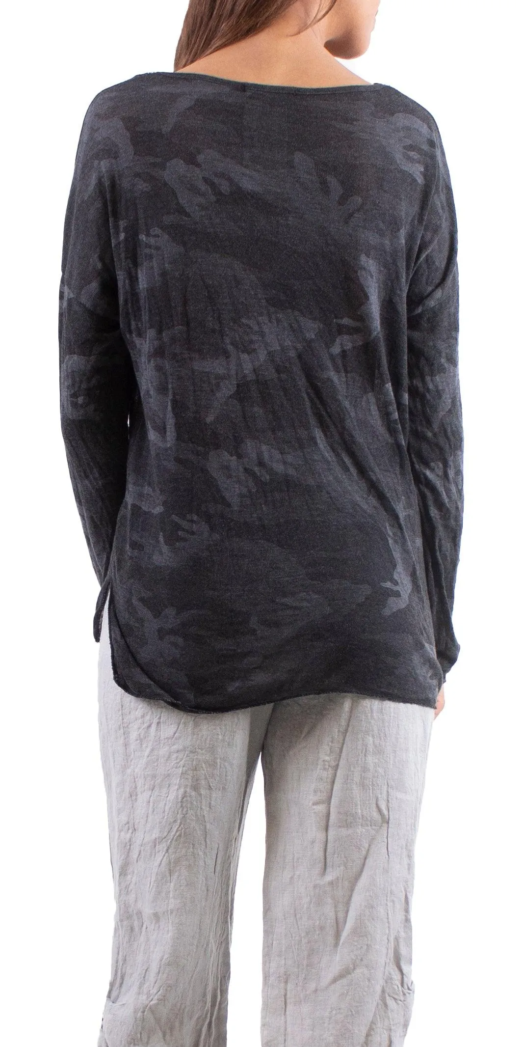 Alana Long Sleeve V-Neck Camo Sweater