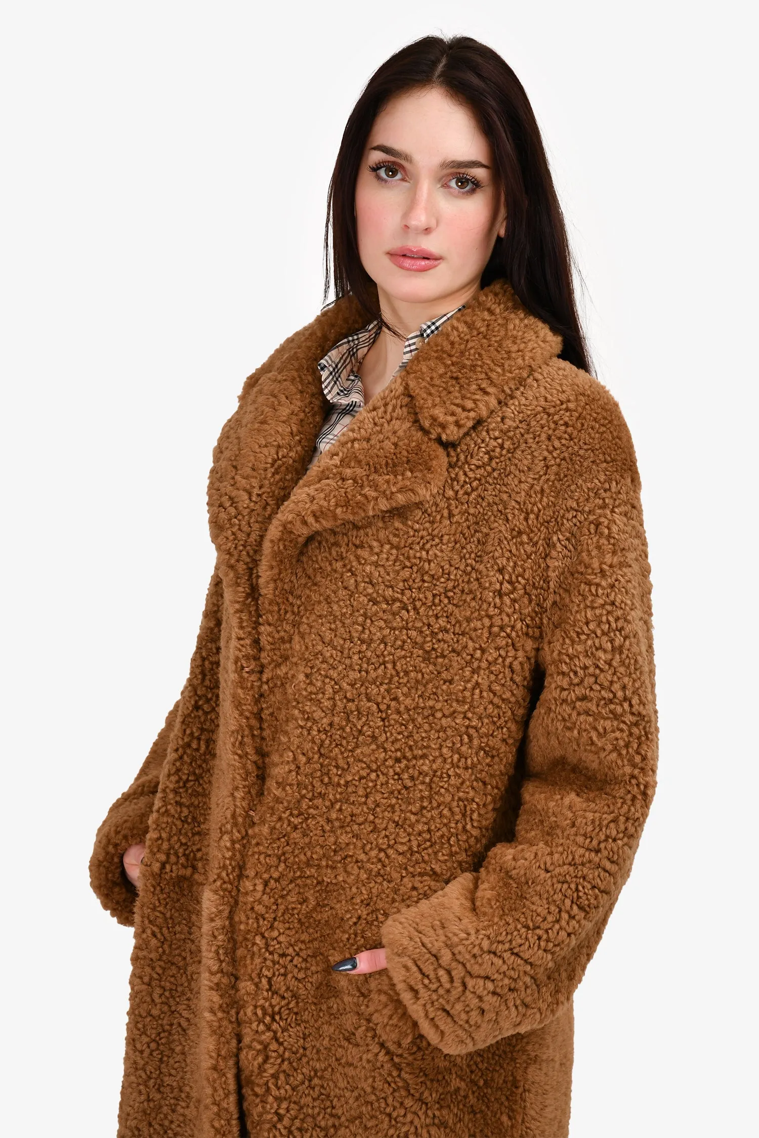 A.L.C. Brown Shearling Wrap Coat Size L