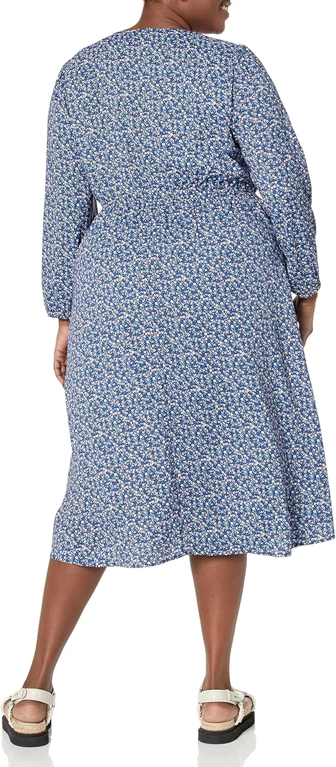 Amazon Essentials Women's Lightweight Georgette Long Sleeve V-Neck Midi Dress (Available in Plus Size)