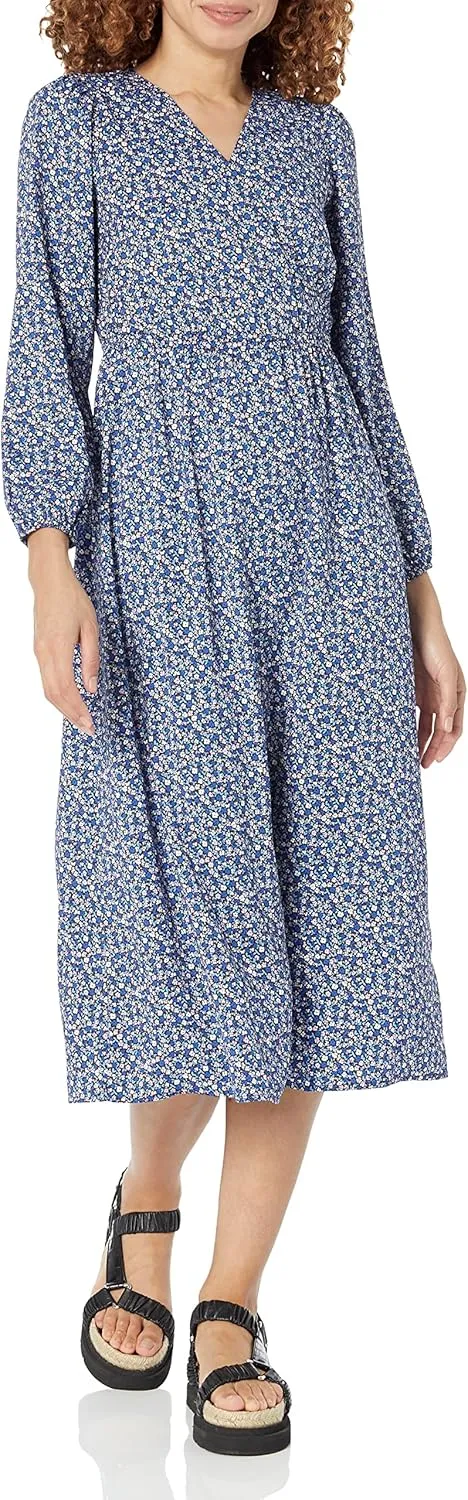 Amazon Essentials Women's Lightweight Georgette Long Sleeve V-Neck Midi Dress (Available in Plus Size)