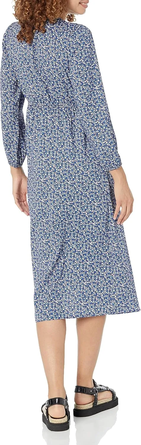 Amazon Essentials Women's Lightweight Georgette Long Sleeve V-Neck Midi Dress (Available in Plus Size)