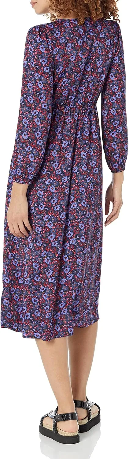 Amazon Essentials Women's Lightweight Georgette Long Sleeve V-Neck Midi Dress (Available in Plus Size)