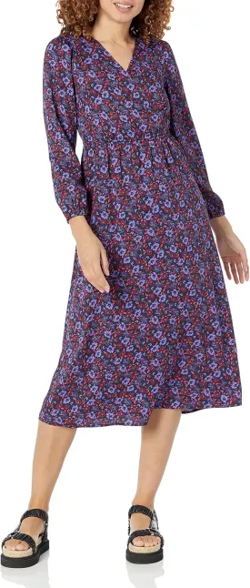 Amazon Essentials Women's Lightweight Georgette Long Sleeve V-Neck Midi Dress (Available in Plus Size)