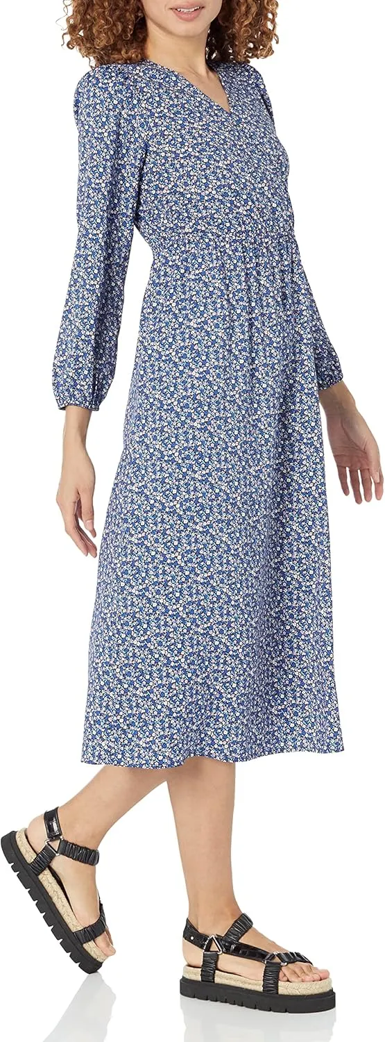 Amazon Essentials Women's Lightweight Georgette Long Sleeve V-Neck Midi Dress (Available in Plus Size)