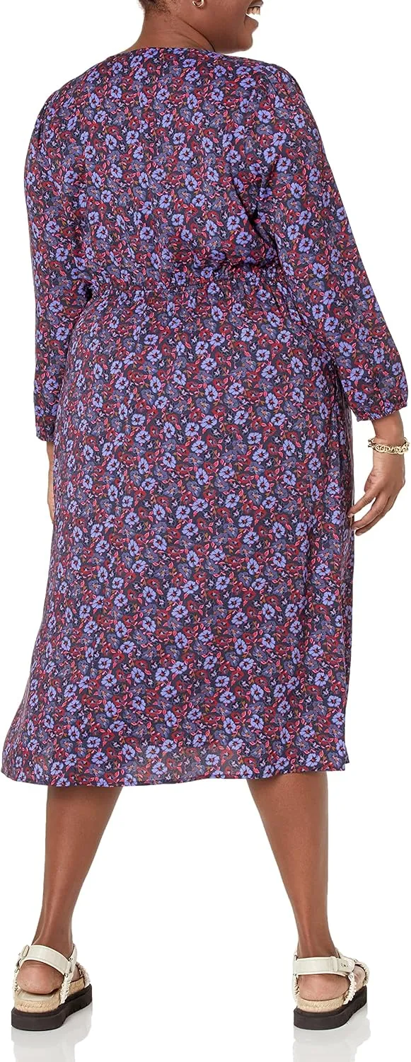 Amazon Essentials Women's Lightweight Georgette Long Sleeve V-Neck Midi Dress (Available in Plus Size)