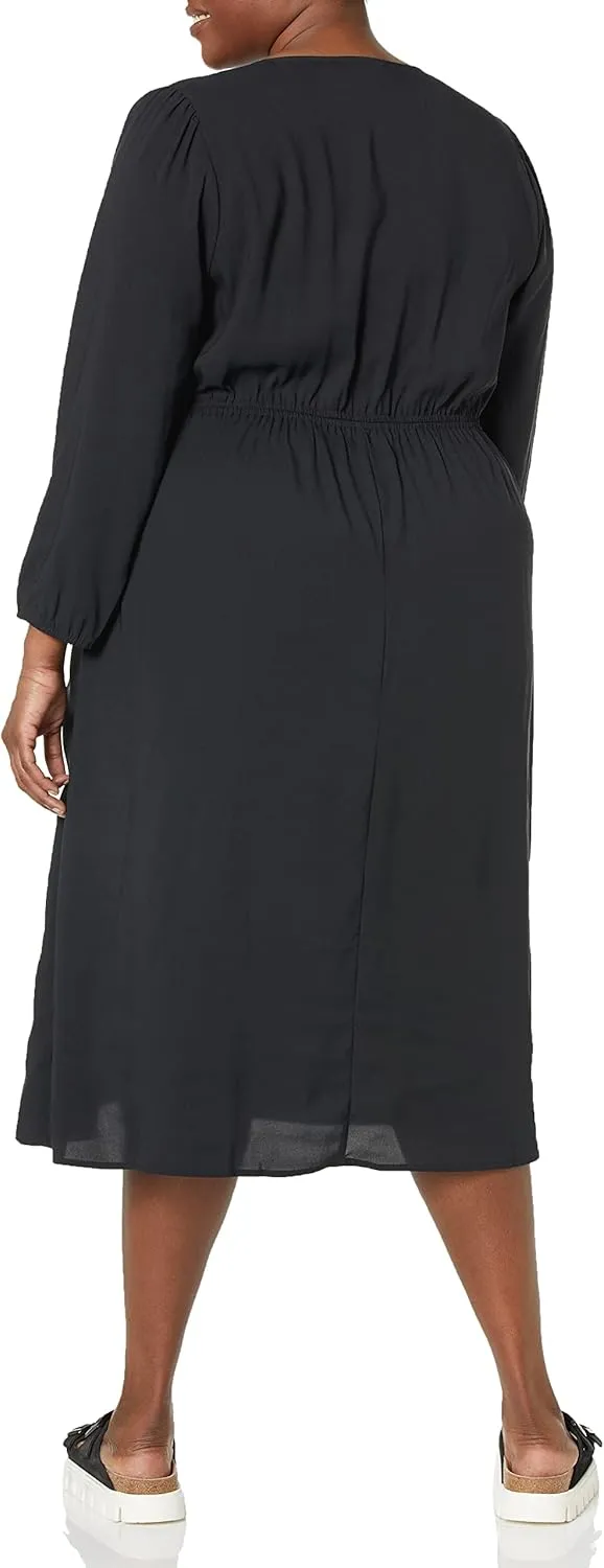 Amazon Essentials Women's Lightweight Georgette Long Sleeve V-Neck Midi Dress (Available in Plus Size)