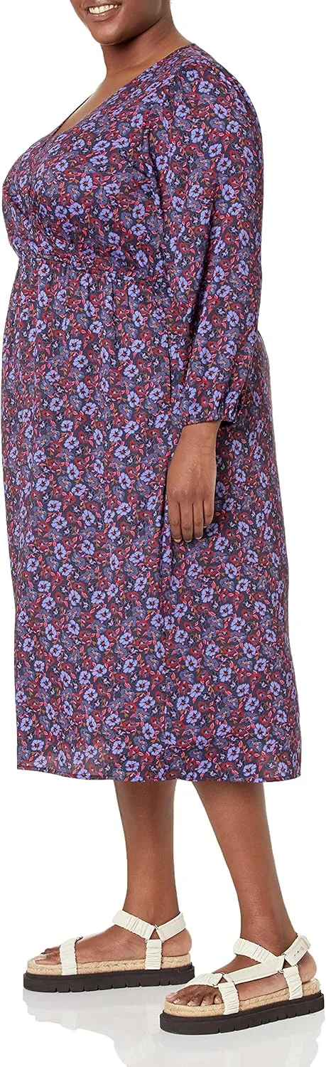 Amazon Essentials Women's Lightweight Georgette Long Sleeve V-Neck Midi Dress (Available in Plus Size)