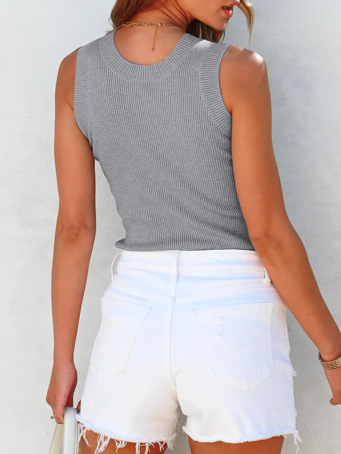 ANRABESS Women's Sleeveless Sweater Vest Summer V Neck Ribbed Knit Slim Fit Tank Tops 2025 Trendy Spring Outfits