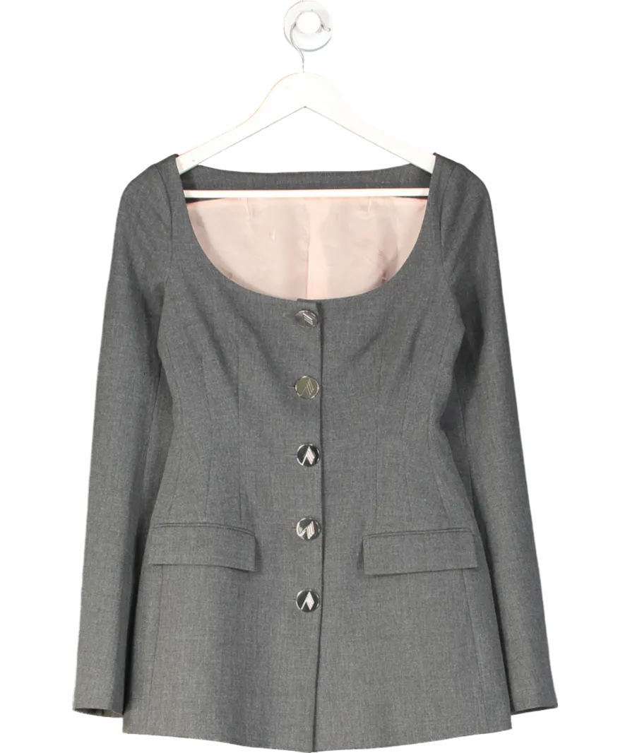 Attico Grey Marie Boat Neck Single Breasted Blazer UK 10