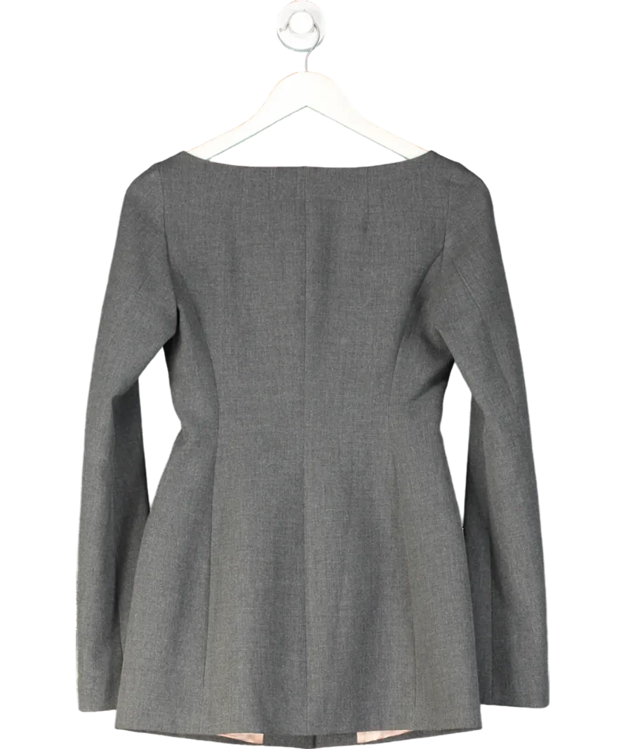 Attico Grey Marie Boat Neck Single Breasted Blazer UK 10