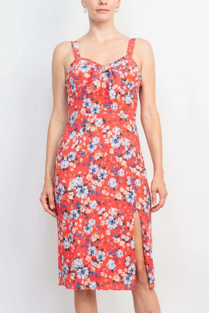 BCBG Generation Strap Shoulder Sweetheart Neck Bow Detail Keyhole Front Elastic Back Floral Print Crepe Dress
