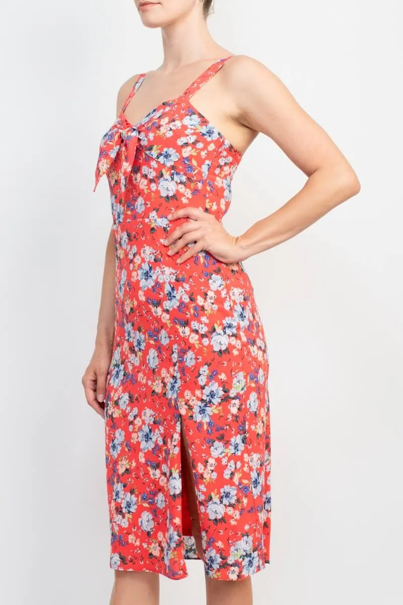 BCBG Generation Strap Shoulder Sweetheart Neck Bow Detail Keyhole Front Elastic Back Floral Print Crepe Dress