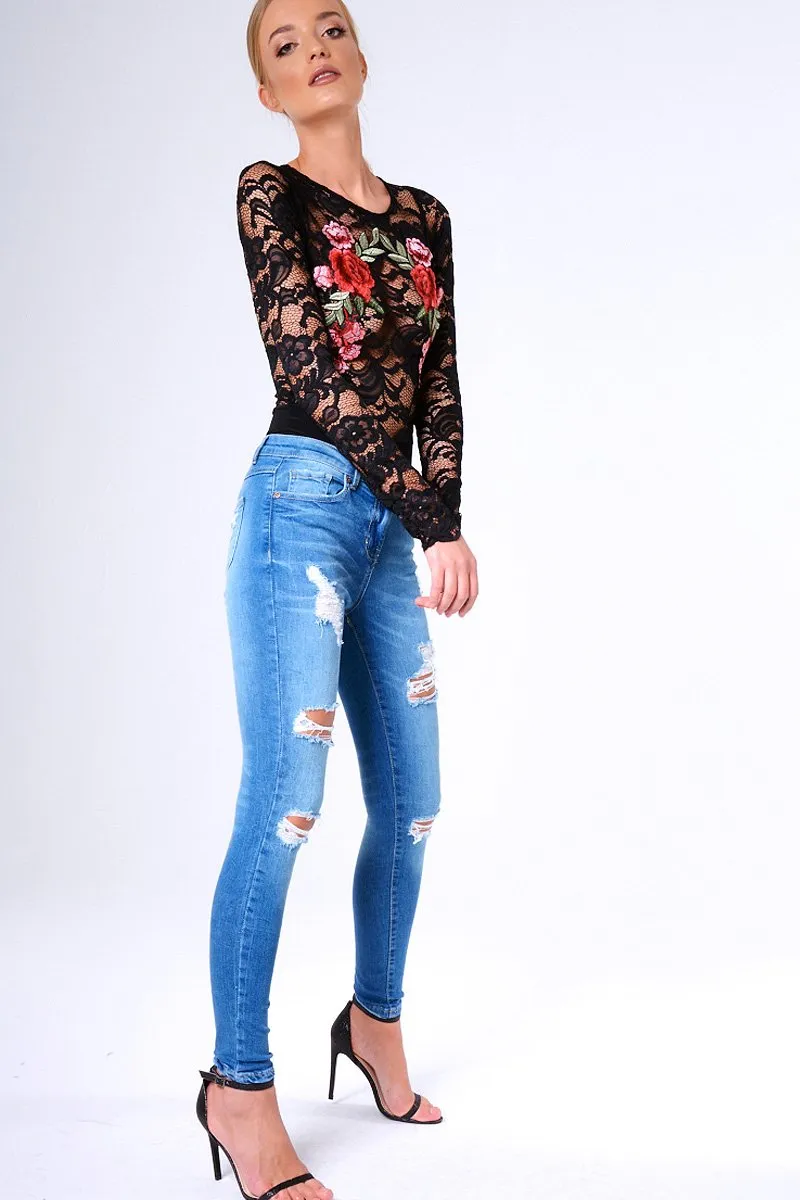 Blue Ripped Skinny Denim Jeans - Codey