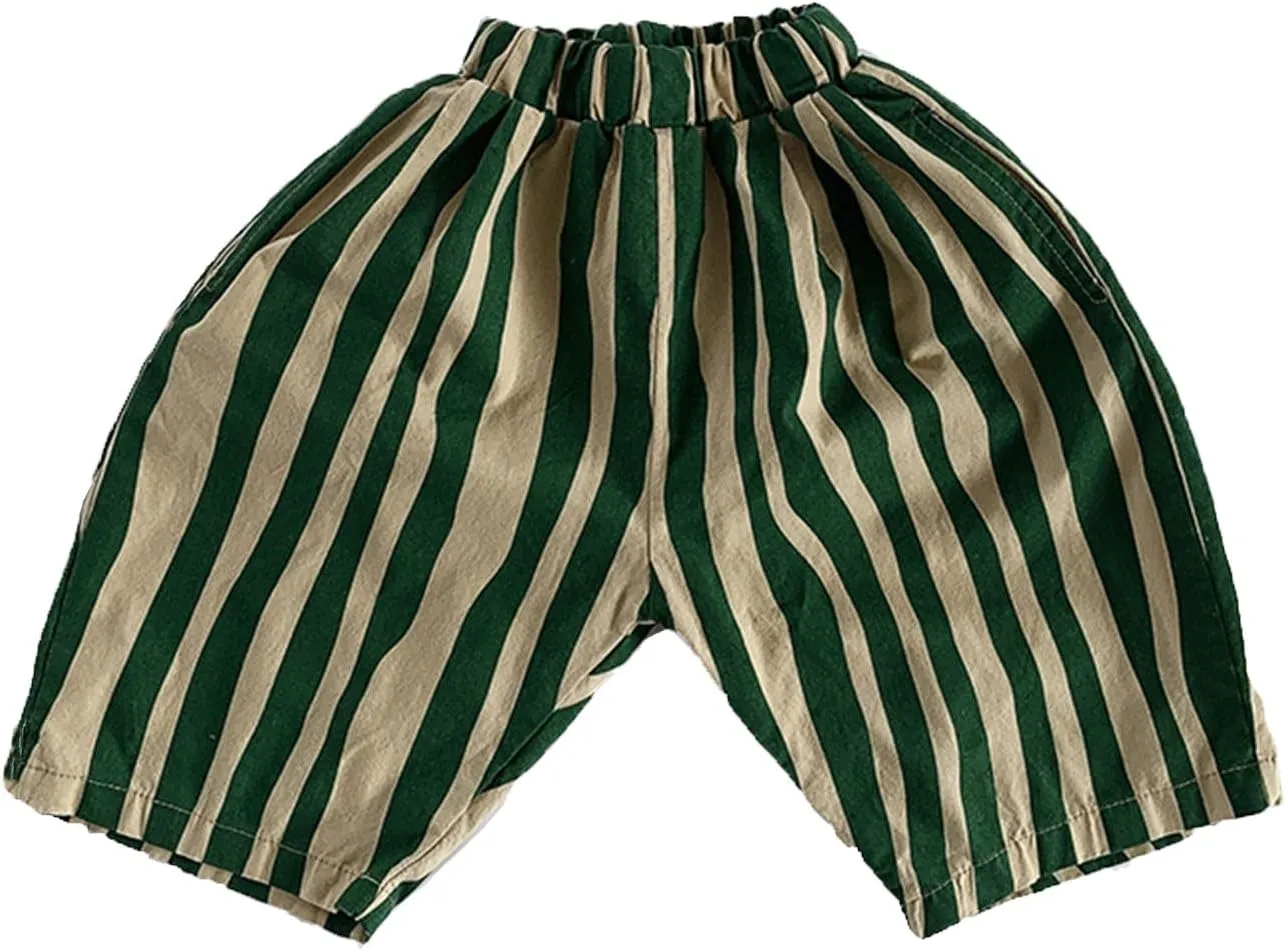 Boy's Classic Casual Pull on Pants Thin Cotton Stripe Elastics Waist Spring Summer Trousers Long Pants Youth Joggers