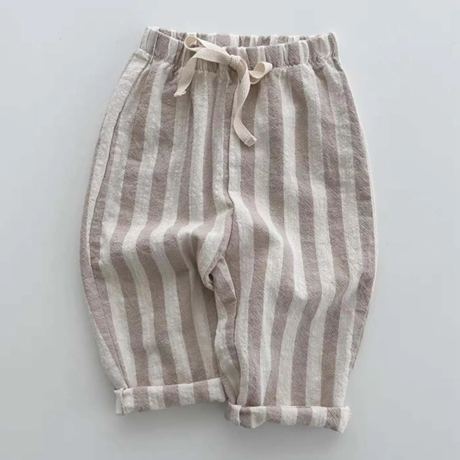 Boy's Classic Casual Pull on Pants Thin Cotton Stripe Elastics Waist Spring Summer Trousers Long Pants Youth Joggers