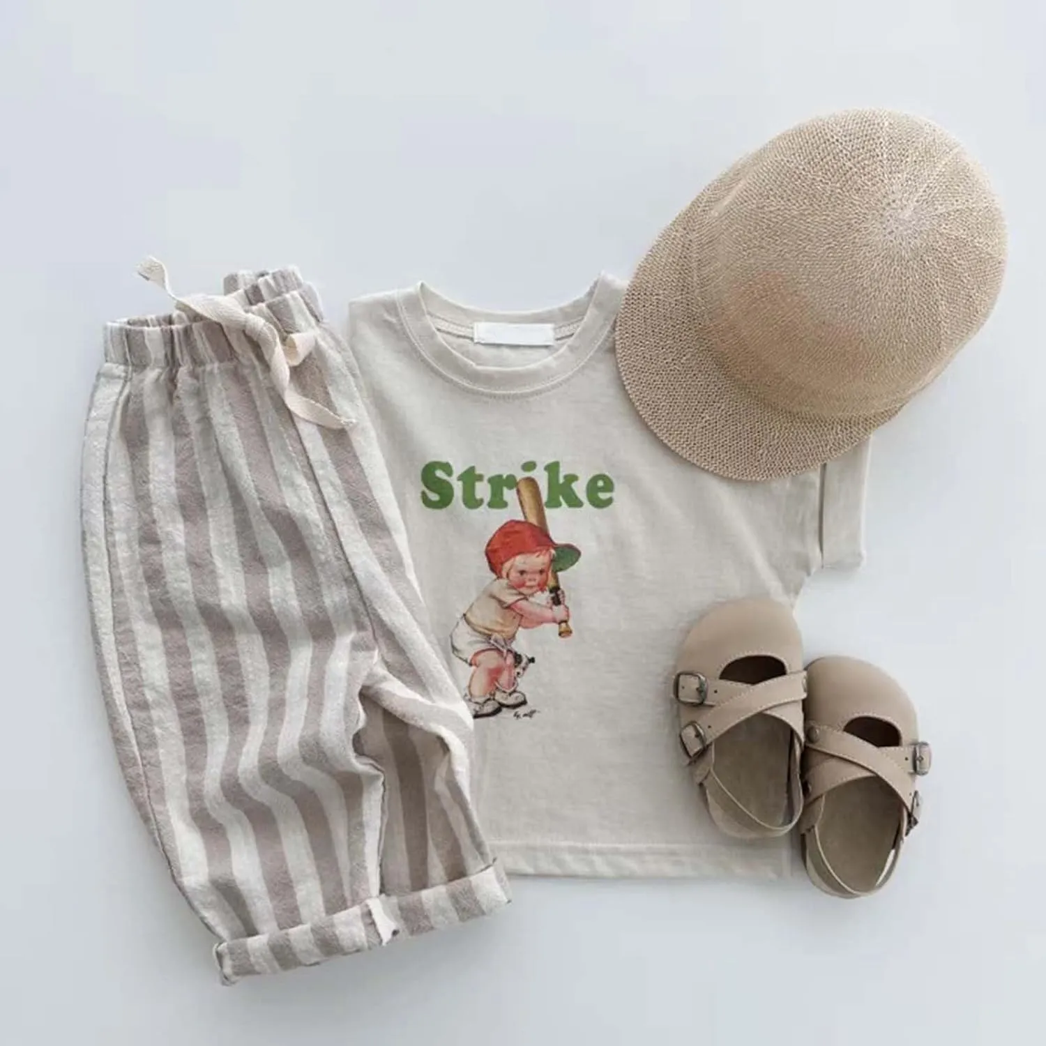 Boy's Classic Casual Pull on Pants Thin Cotton Stripe Elastics Waist Spring Summer Trousers Long Pants Youth Joggers