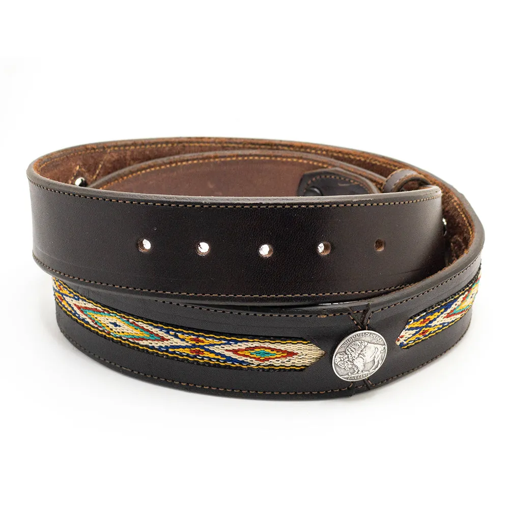 Brown Hitched Inlay Leather Belt Straps