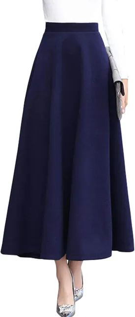 CHARTOU Women's Stretchy High Waist Woolen Flared A Line Swing Maxi Long Skirt