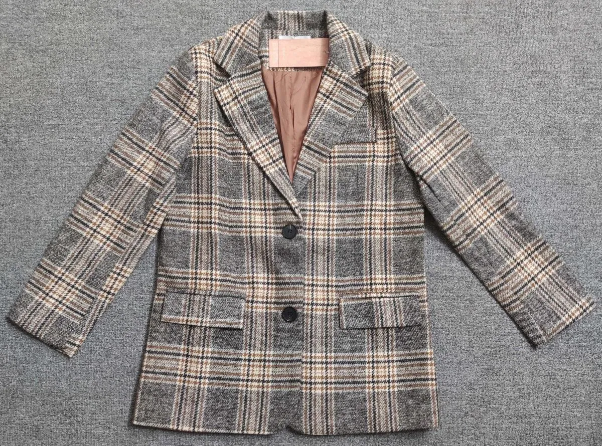 Checked chic short single-breasted coat