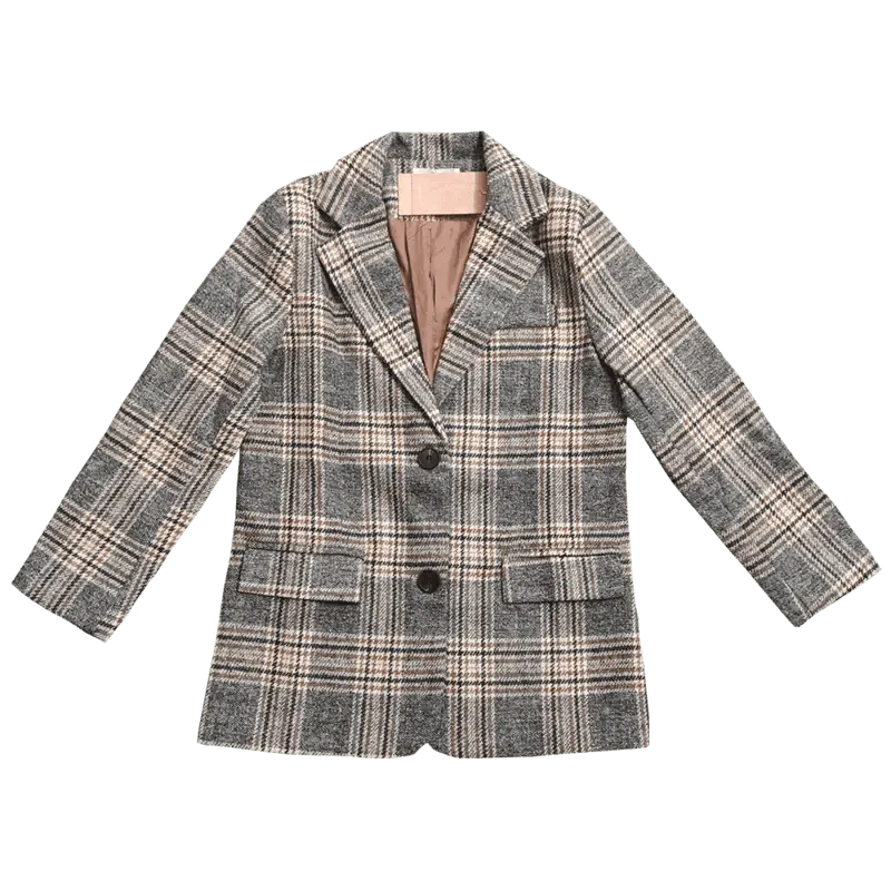 Checked chic short single-breasted coat