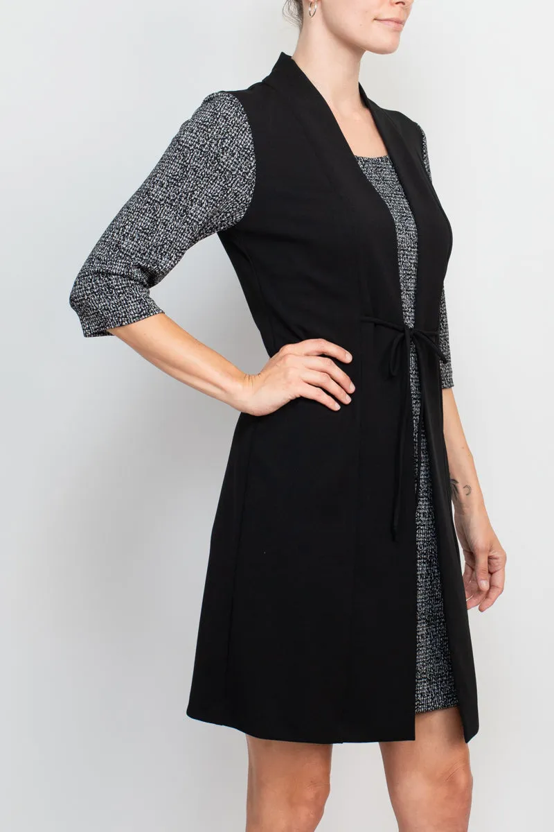 Connected Apparel square neck 3/4 sleeve tie waist faux 2 piece set  sheath dress