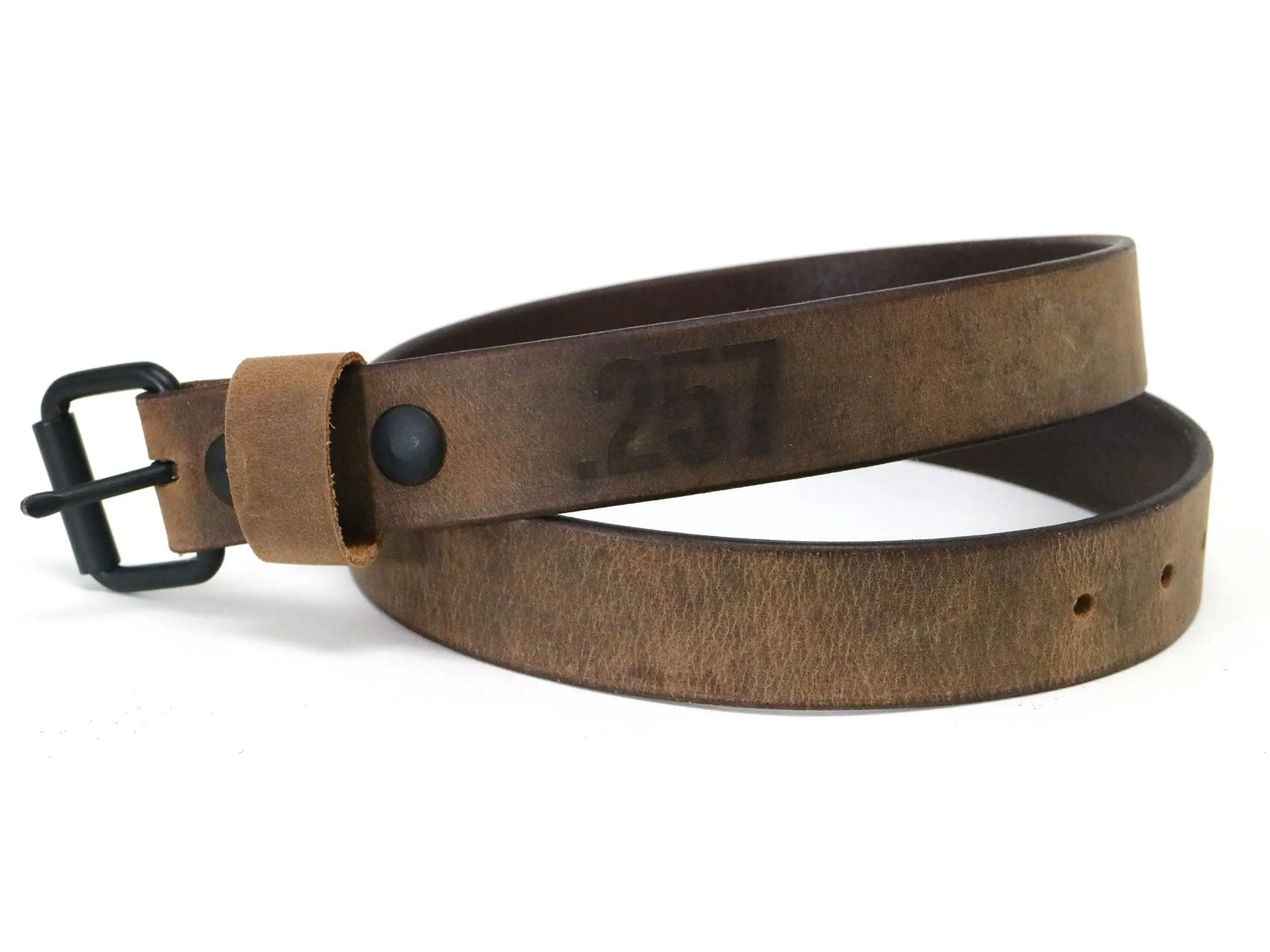 Crazy Horse Buffalo Leather Belt - Matte Black Hardware