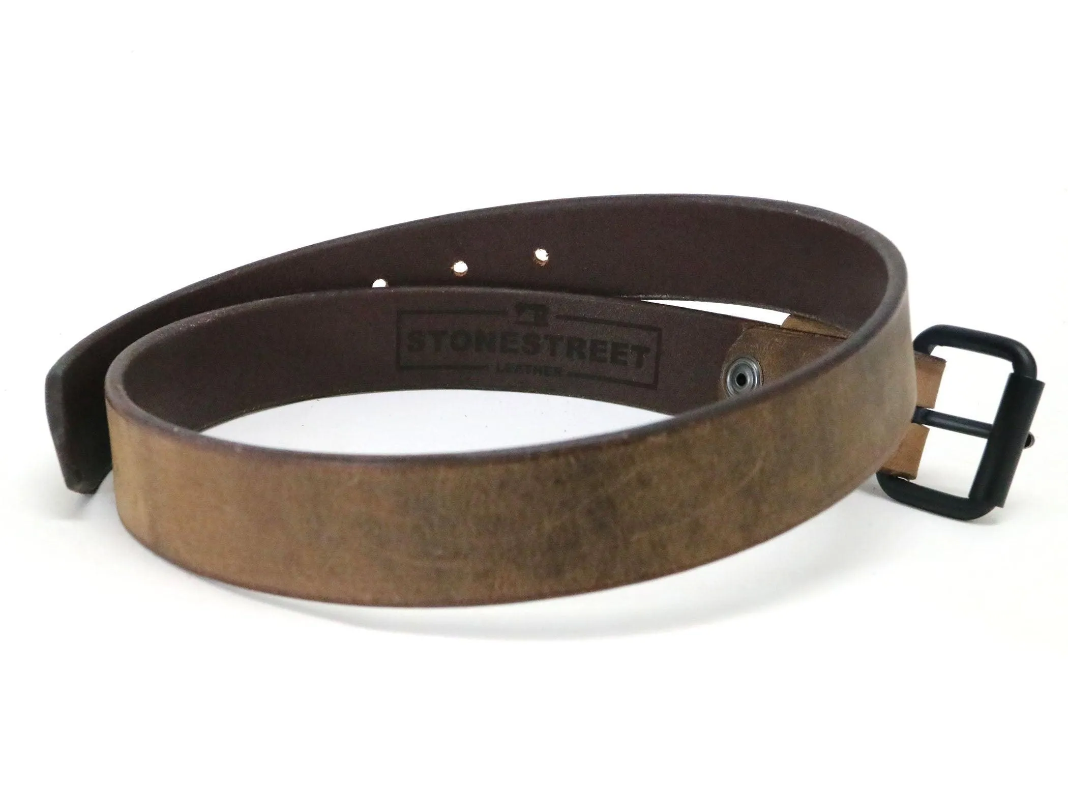 Crazy Horse Buffalo Leather Belt - Matte Black Hardware