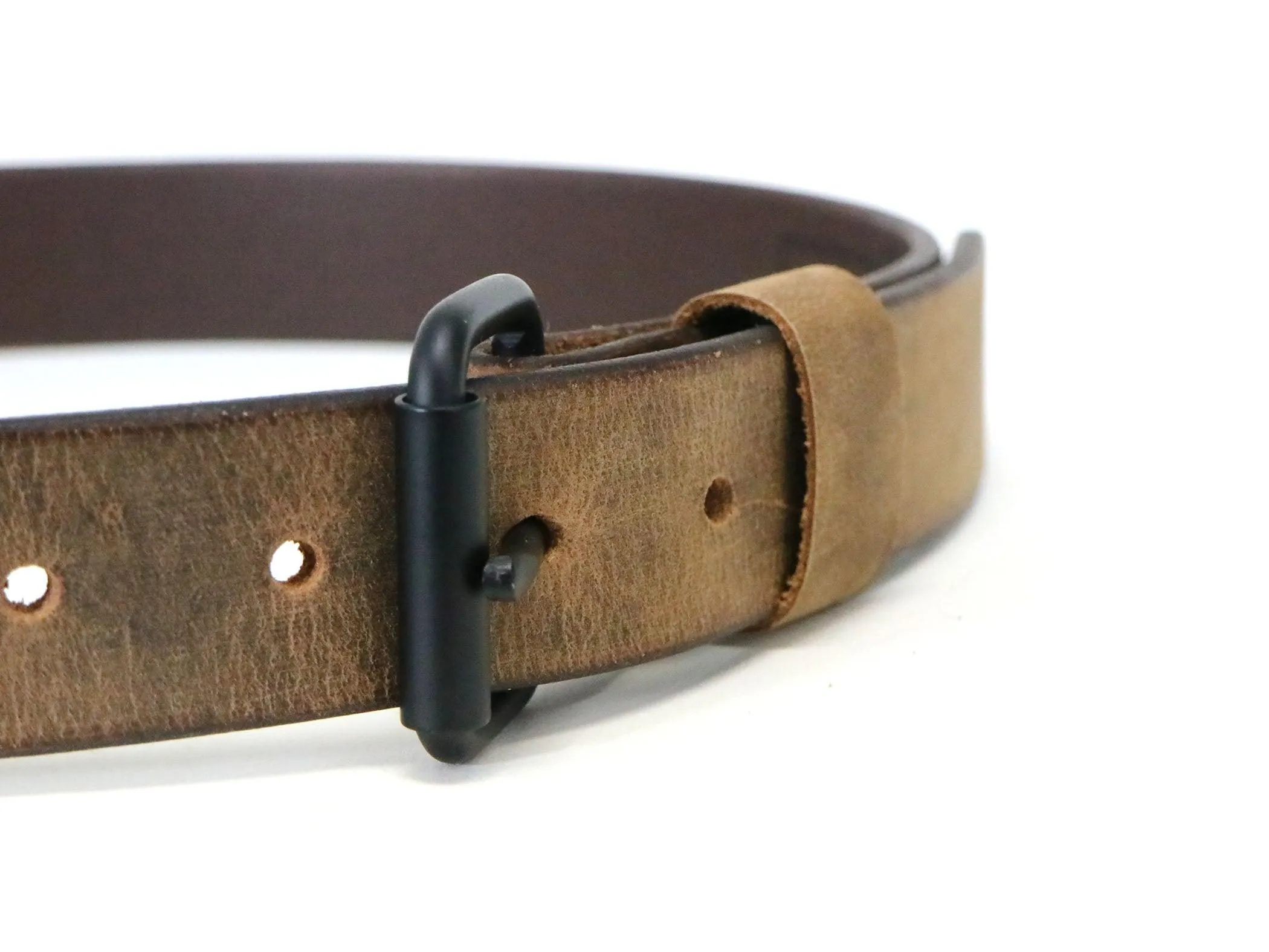 Crazy Horse Buffalo Leather Belt - Matte Black Hardware