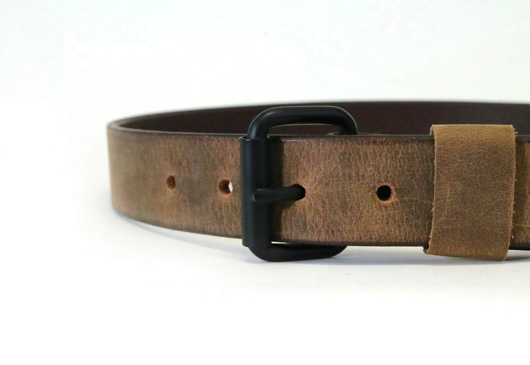 Crazy Horse Buffalo Leather Belt - Matte Black Hardware