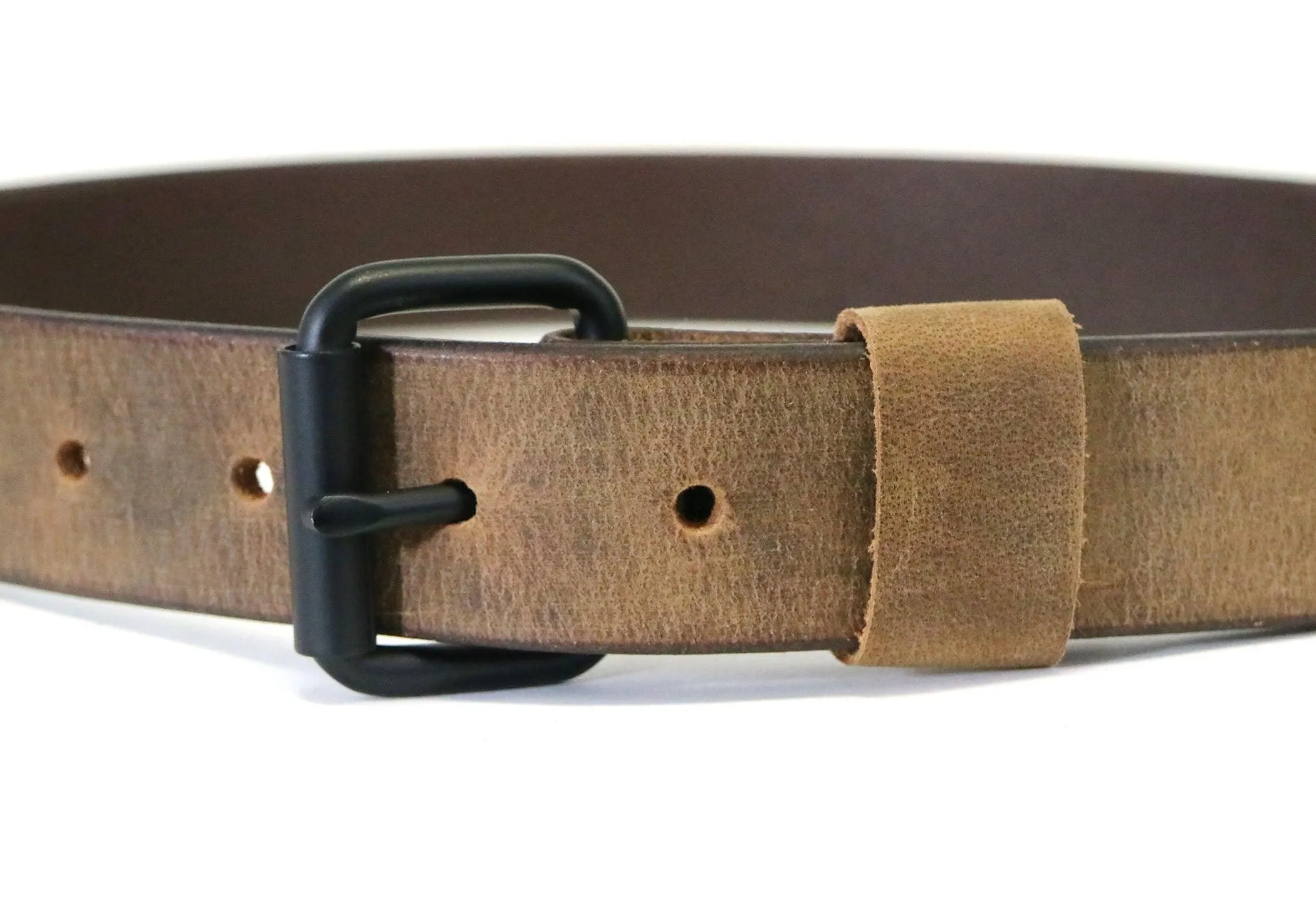 Crazy Horse Buffalo Leather Belt - Matte Black Hardware