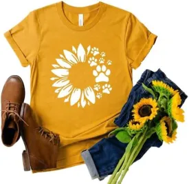 Dog Mama Tshirts Dog Mom Shirts for Women Cute Sunflower Pet Paw Graphic Tees