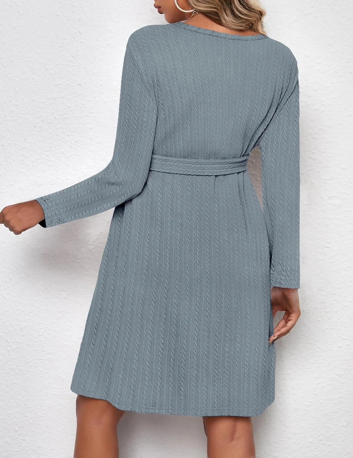 Ekouaer Womens Maternity Dress Rib Knit Long Sleeve Pregnancy Dresses Crewneck Pregnant Clothes with Belt