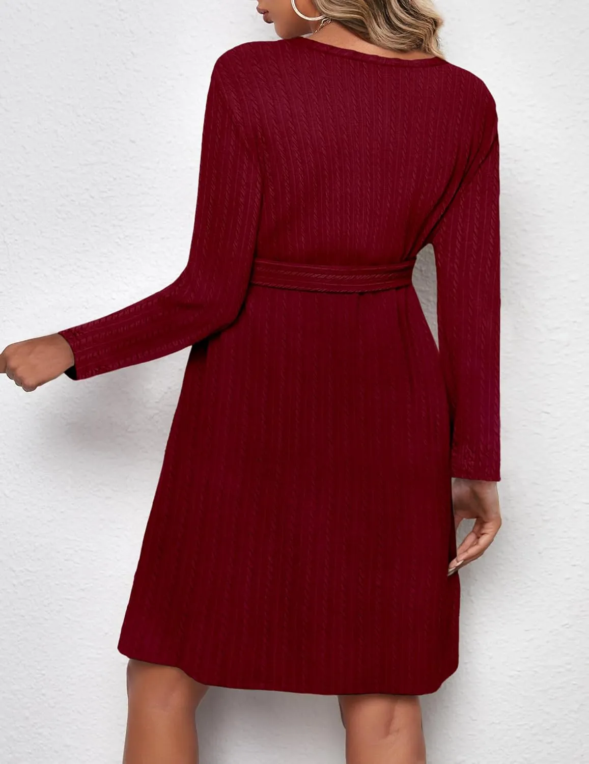 Ekouaer Womens Maternity Dress Rib Knit Long Sleeve Pregnancy Dresses Crewneck Pregnant Clothes with Belt