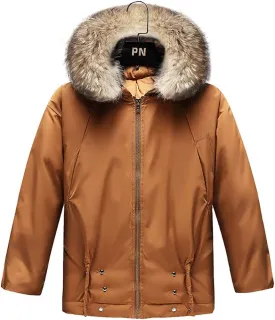 Kid Clothes Kids Puffer Jacket with Hood Boy's Thick Padded Winter Quilt Lined Coat Windproof Heavyweight Parka Skin Friendly (Color : Orange, Size : Large)