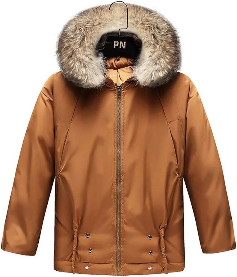 Kid Clothes Kids Puffer Jacket with Hood Boy's Thick Padded Winter Quilt Lined Coat Windproof Heavyweight Parka Skin Friendly (Color : Orange, Size : Medium)