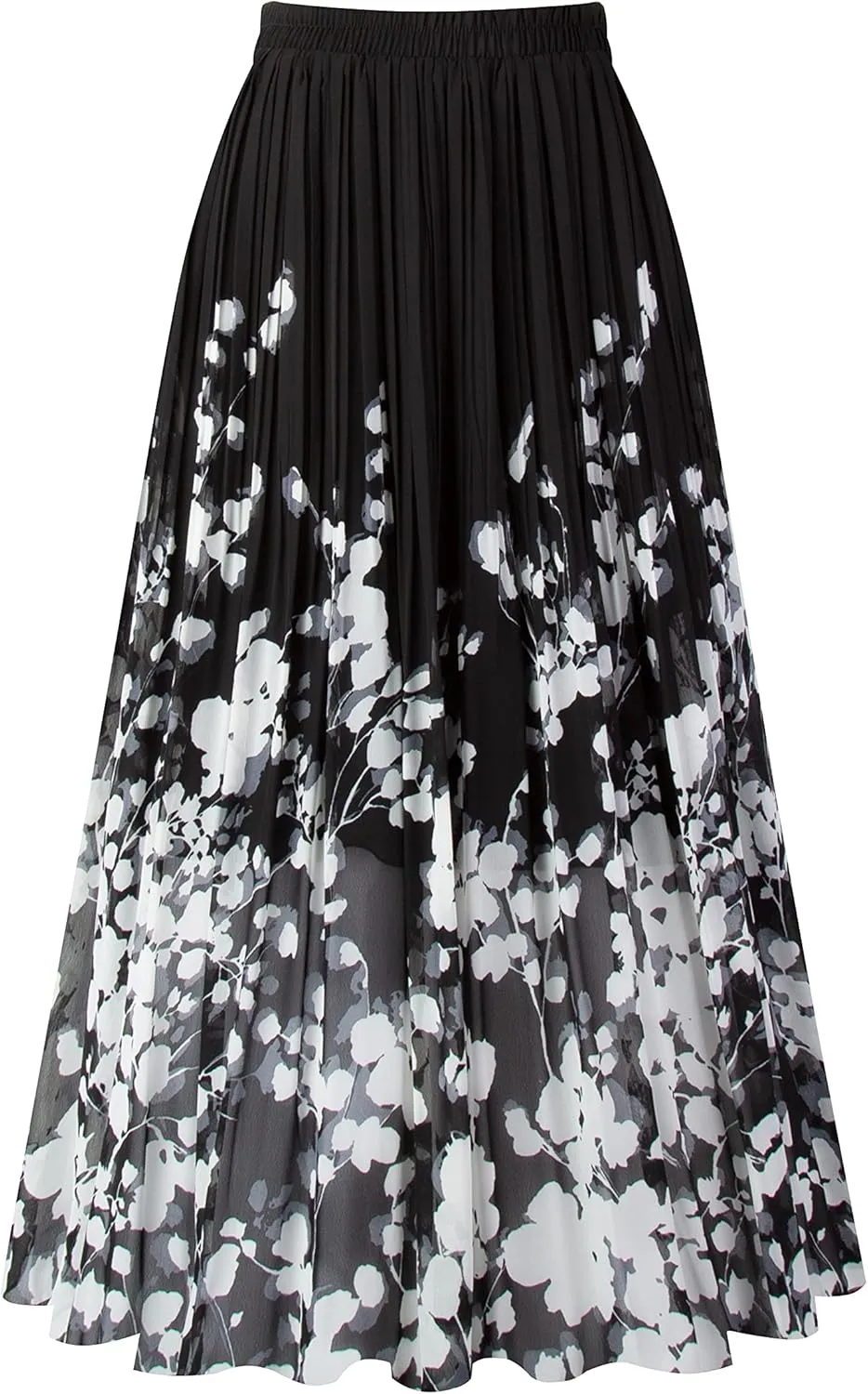 Kingfancy Women's Pleated Skirt Chiffon Elastic Waist A-Line Midi Length Skirt