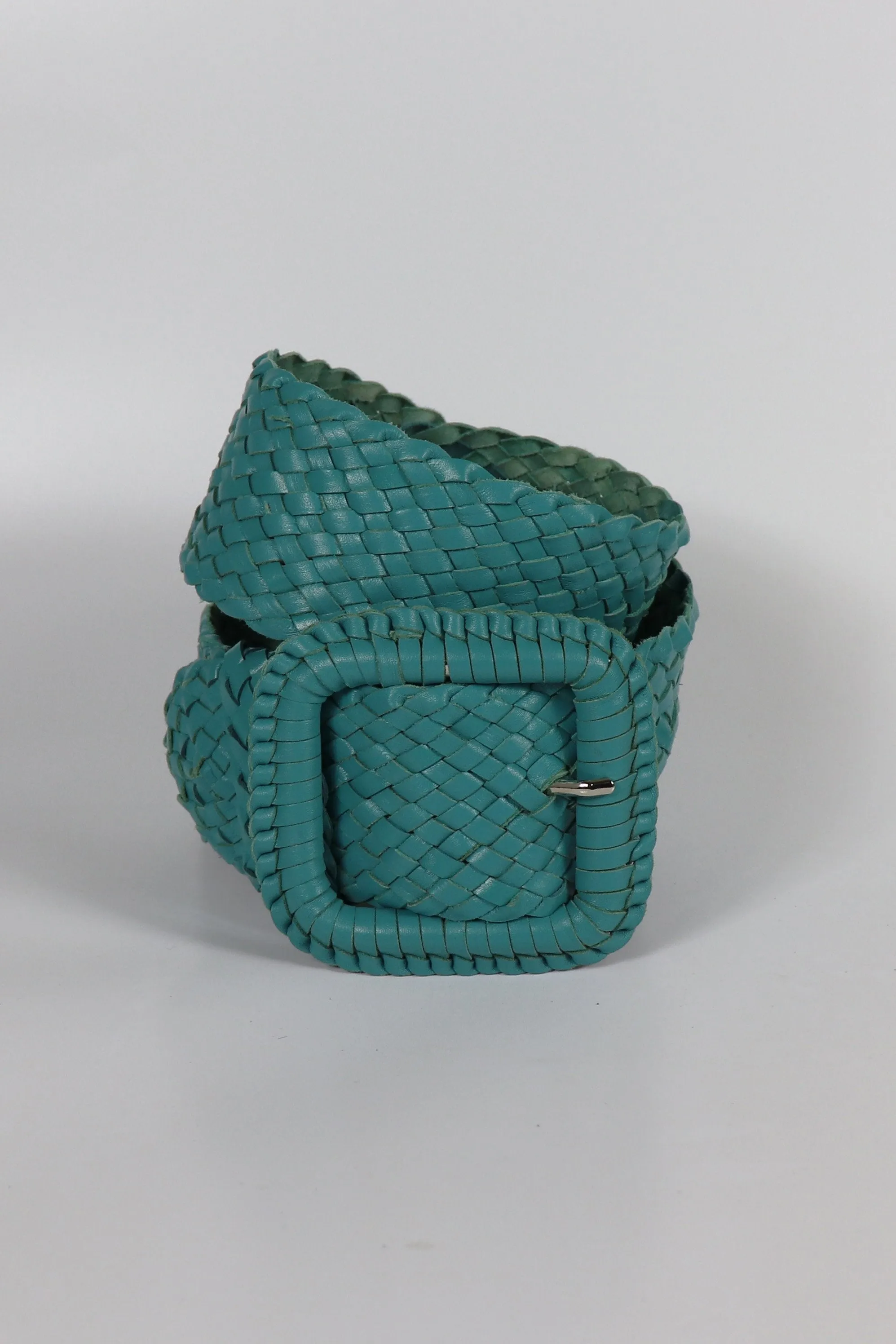 Leather Plaited Belt - Turquoise