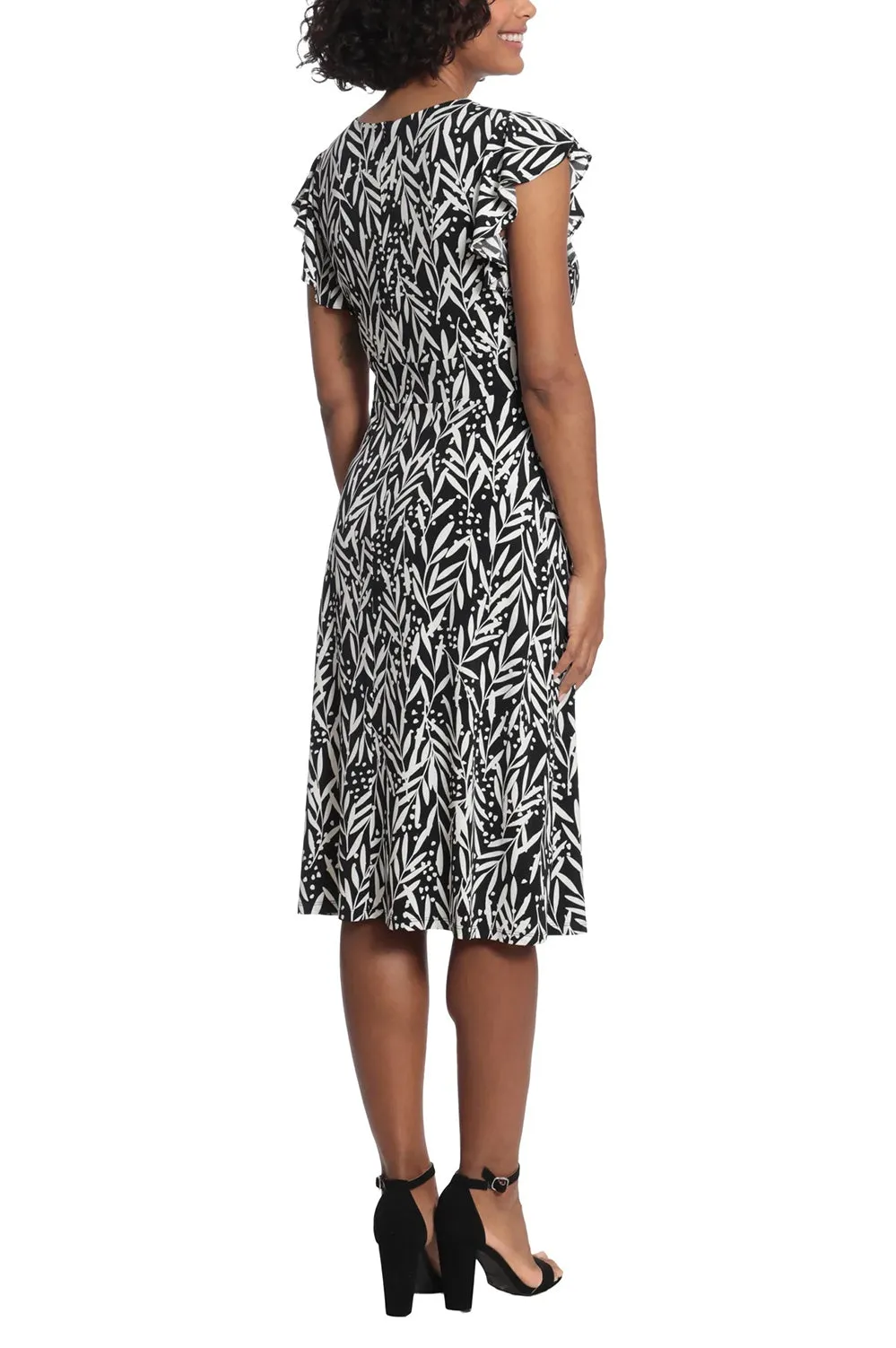 London Times V-Neck Ruffled Sleeve Fit and Flare Jersey Dress