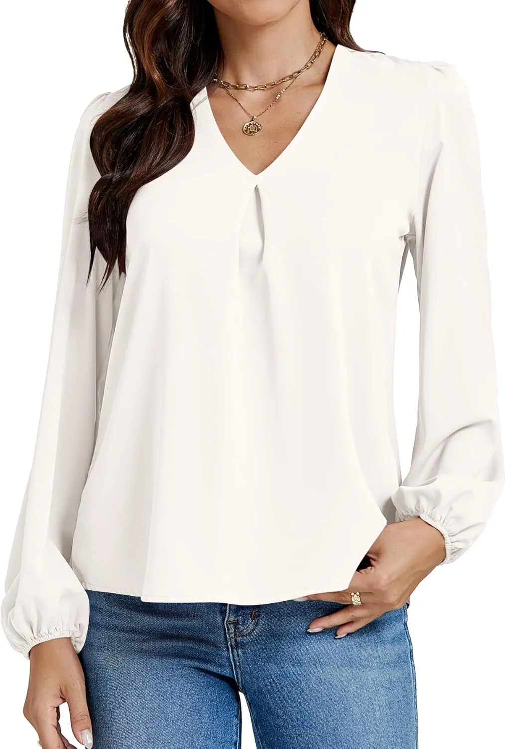 LYANER Women's V-Neck Long Sleeve Solid Tee Shirt Blouse Top