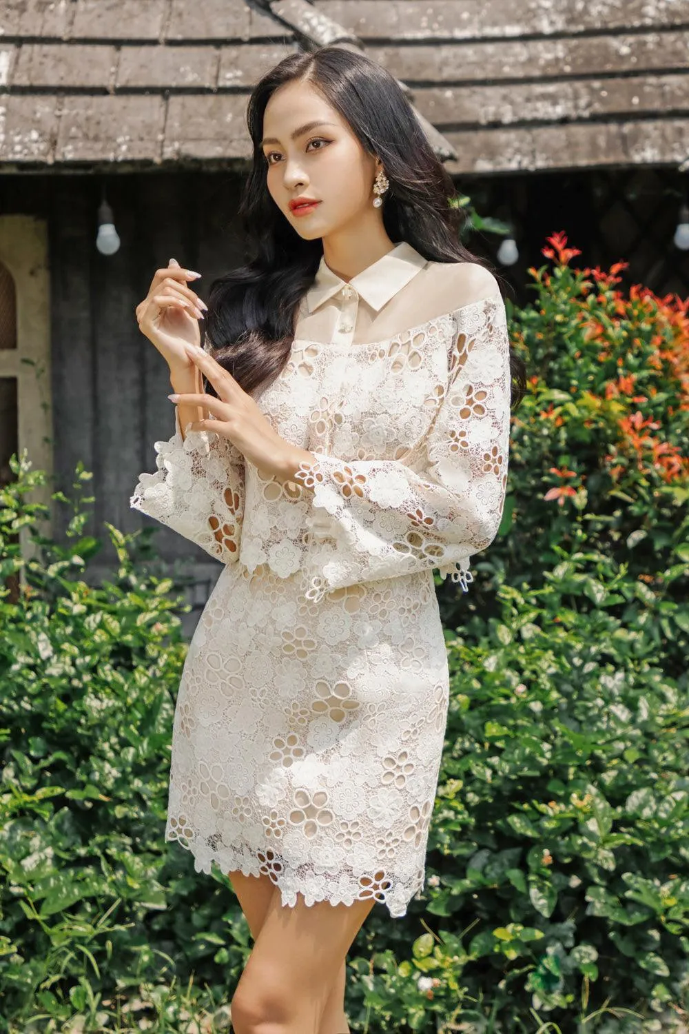 Maria A-line Back Zipper Lace Mini Skirt