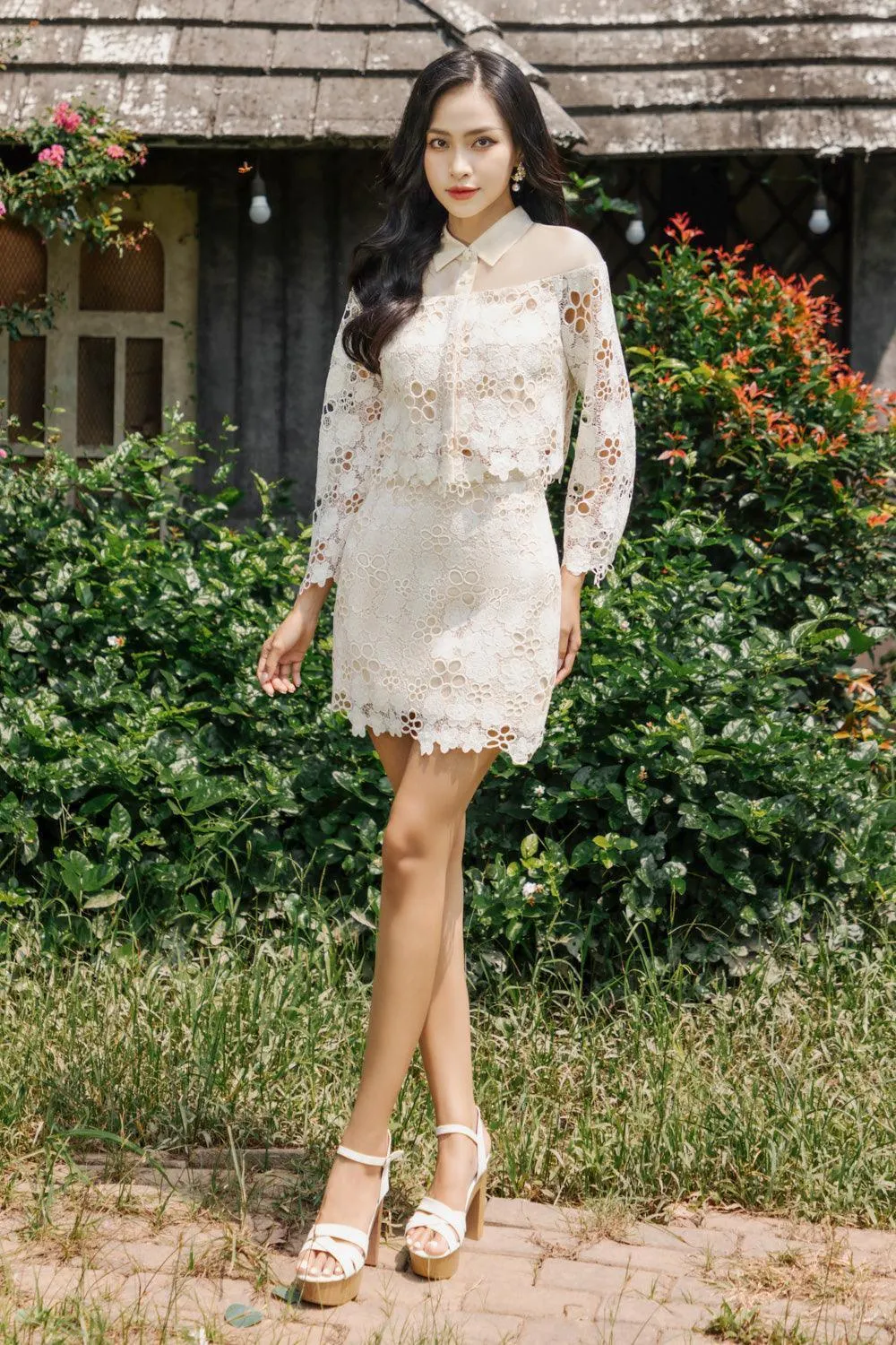 Maria A-line Back Zipper Lace Mini Skirt