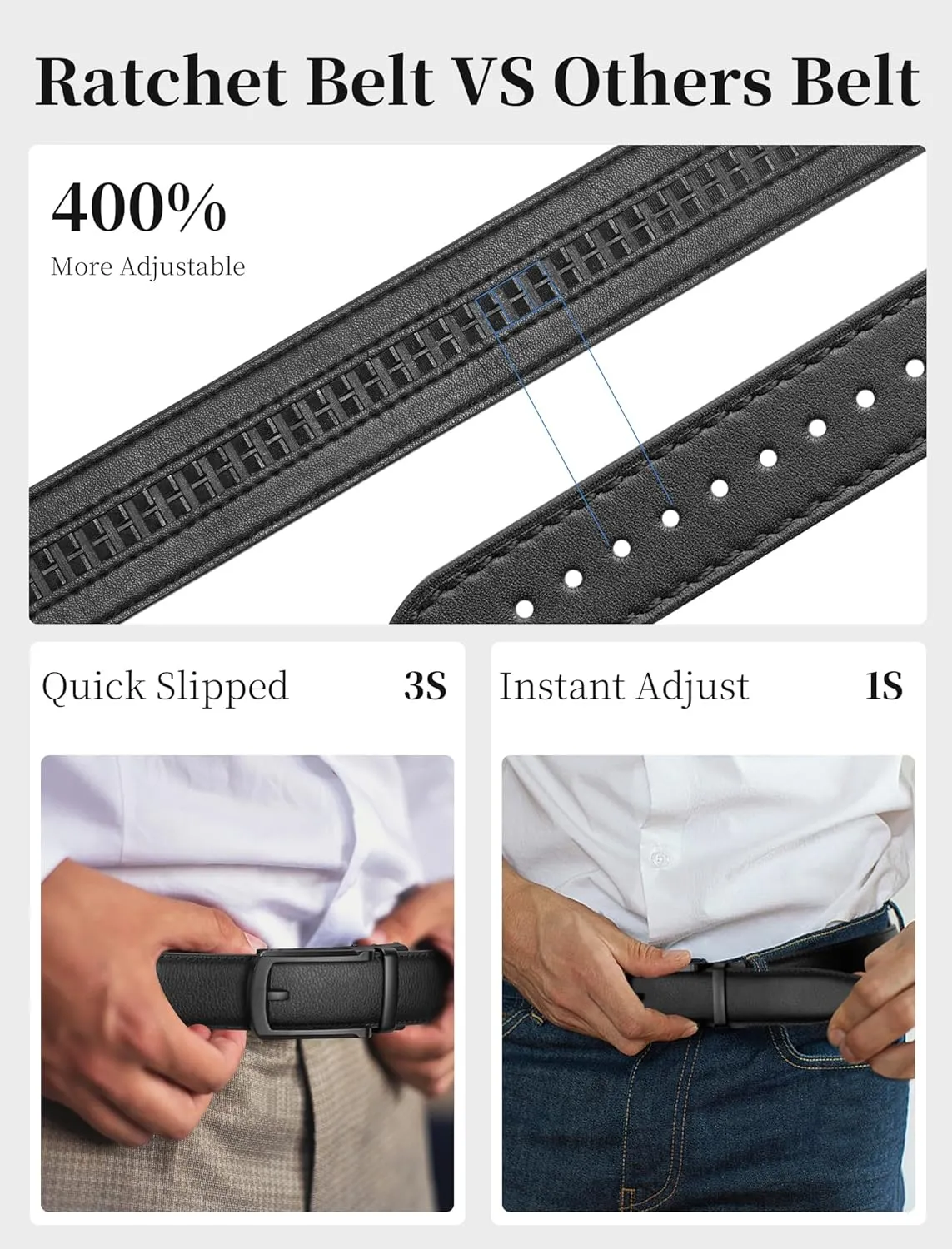 Mens Belt Ratchet Belts Dress Casual Leather Belt for Men With Slide Adjustable Click Buckle Gifts Box