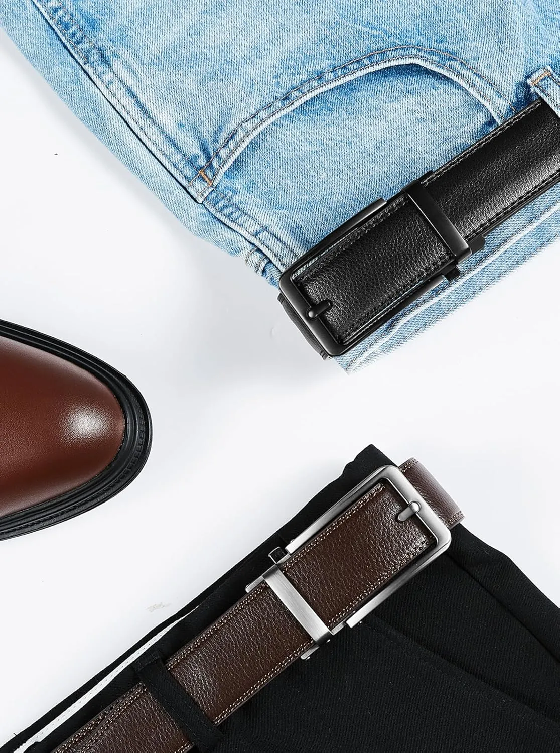 Mens Belt Ratchet Belts Dress Casual Leather Belt for Men With Slide Adjustable Click Buckle Gifts Box
