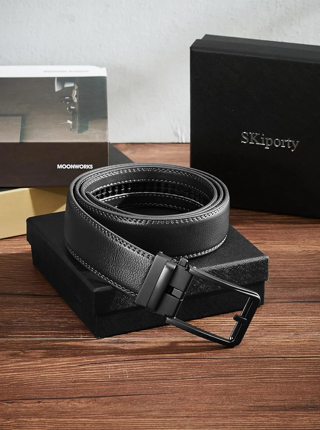 Mens Belt Ratchet Belts Dress Casual Leather Belt for Men With Slide Adjustable Click Buckle Gifts Box