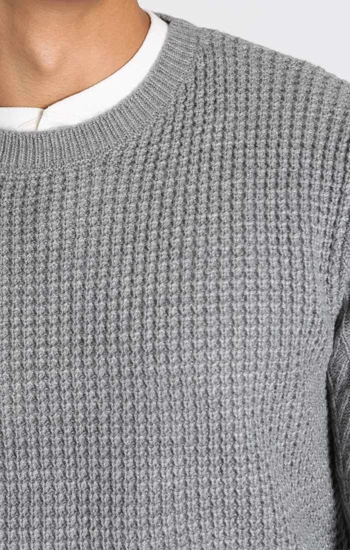 Mixed Stitch Waffle Crewneck Sweater