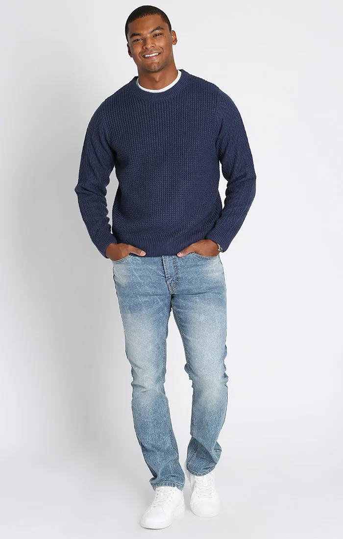 Mixed Stitch Waffle Crewneck Sweater