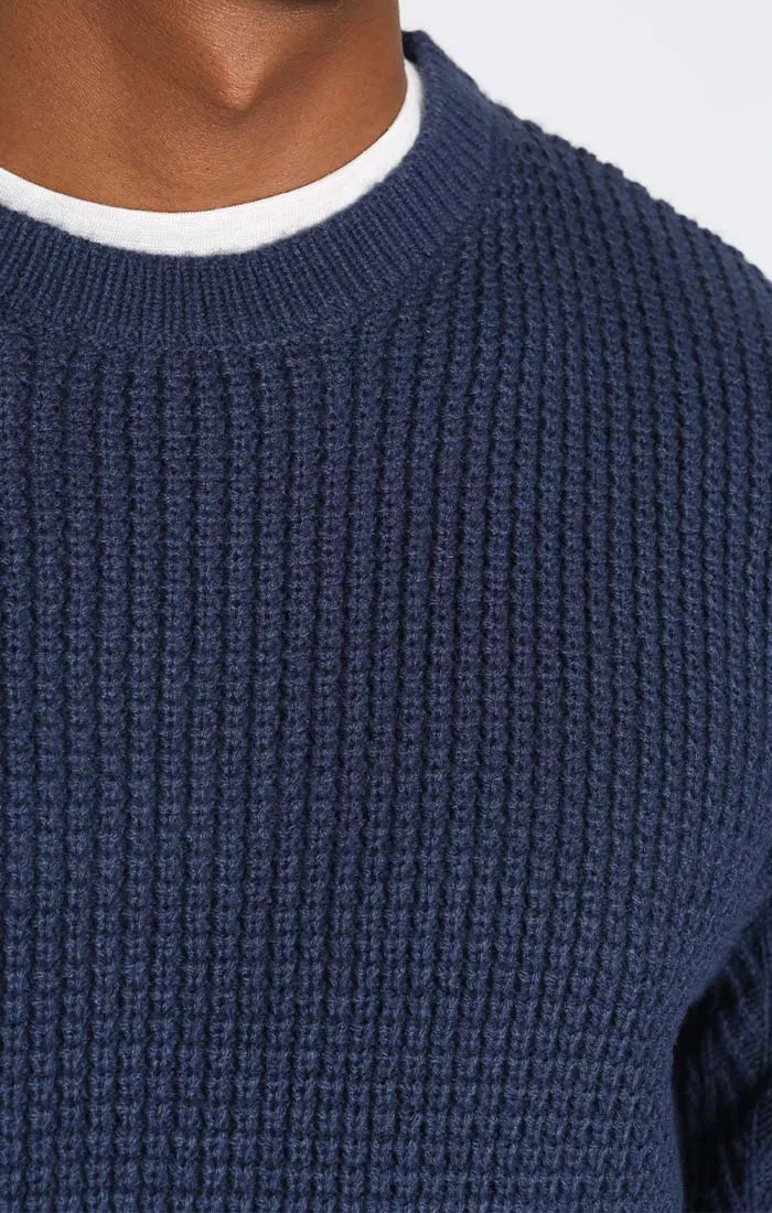 Mixed Stitch Waffle Crewneck Sweater