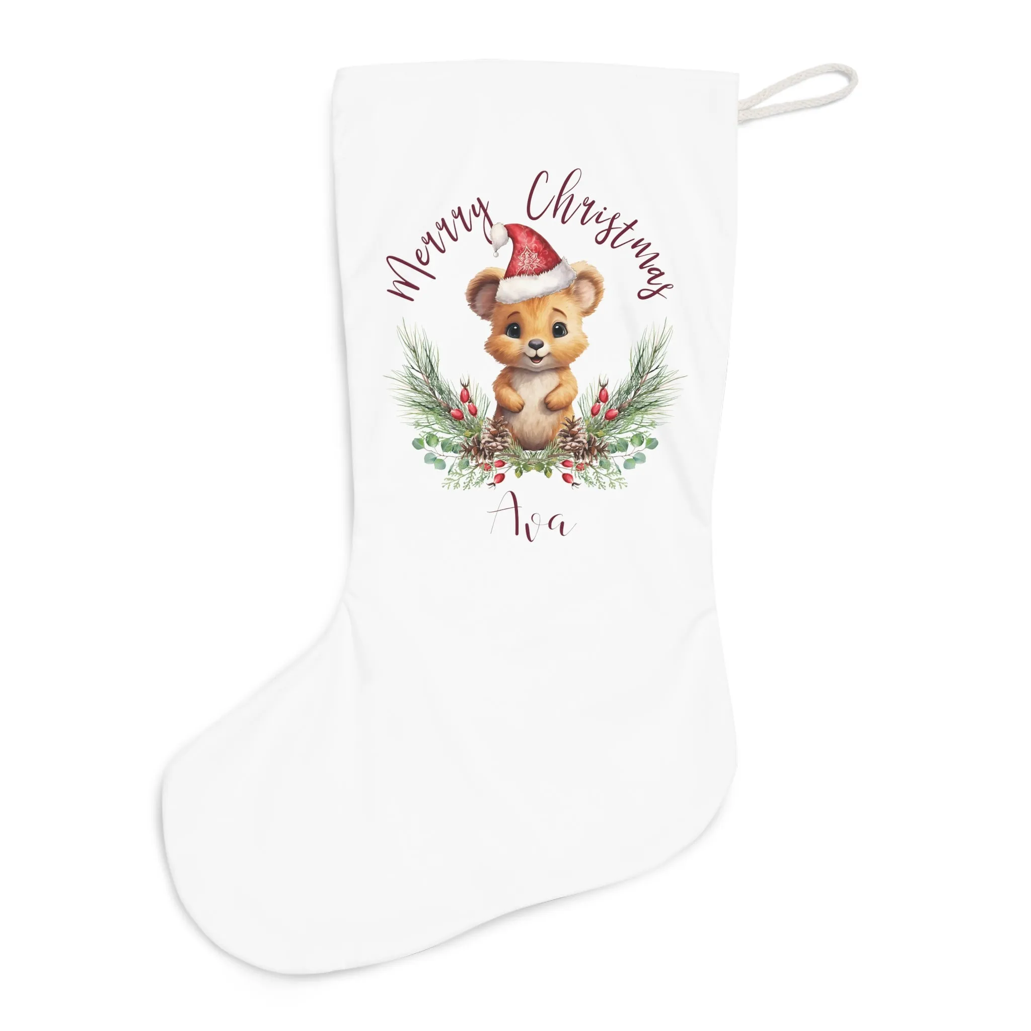 Personalised Santa Stocking, Australian Animals Poinsettia, Wombat