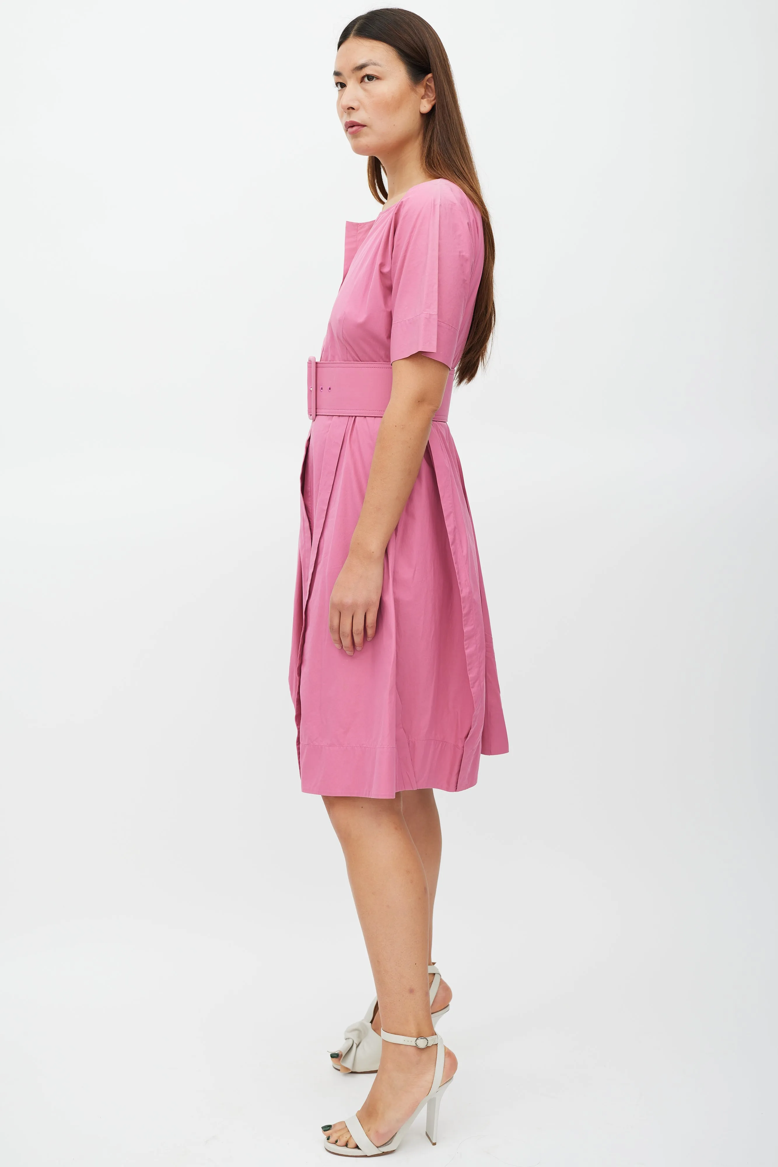 Pink Belted A-Line Dress