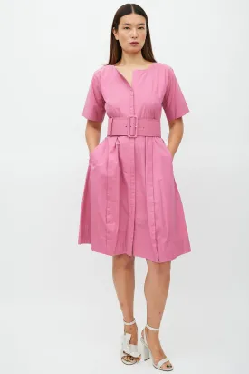 Pink Belted A-Line Dress